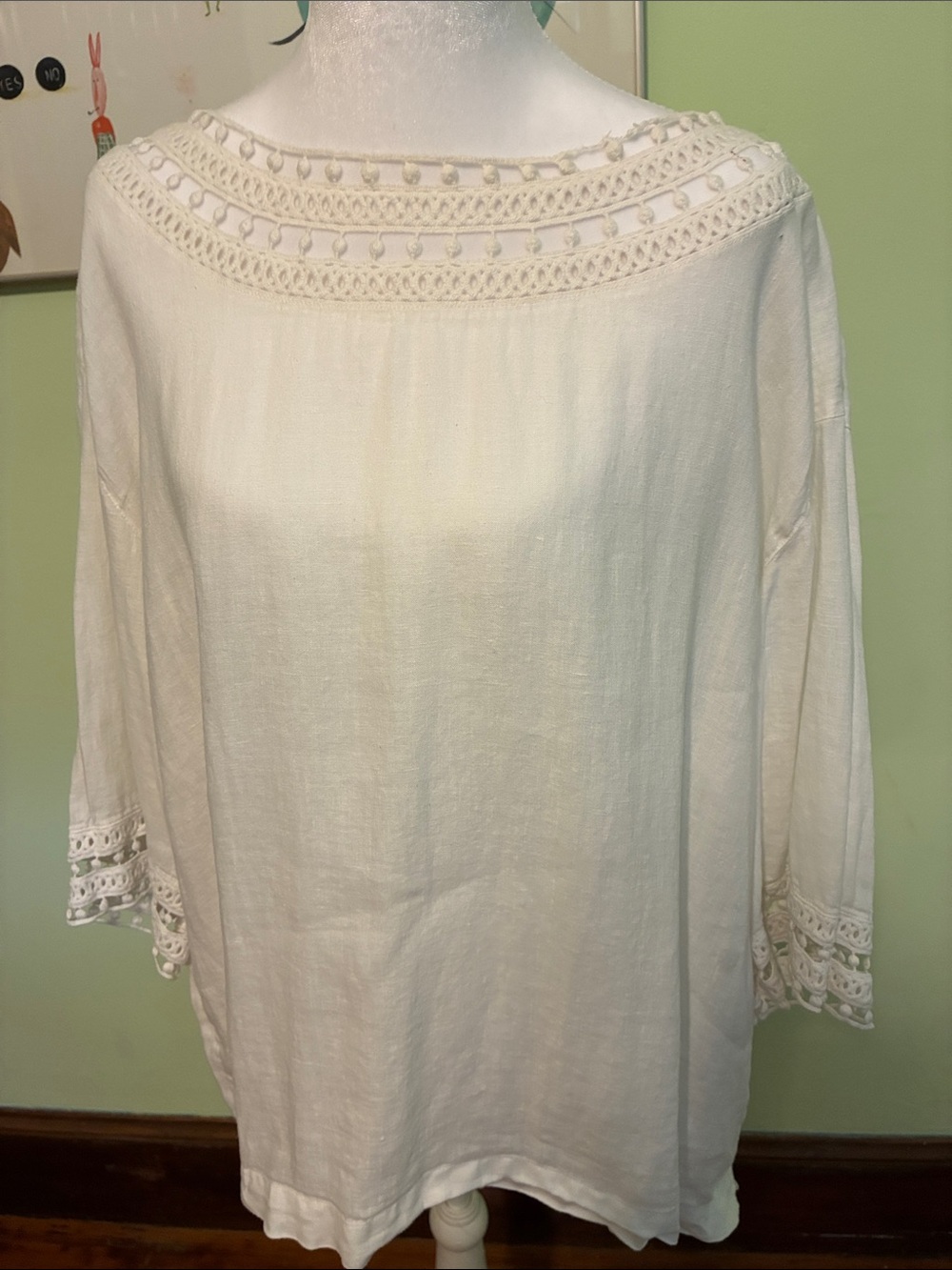 J. Jill linen top with crochet detail, size XL